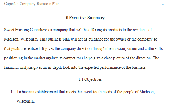 Cupcake Company Business Plan