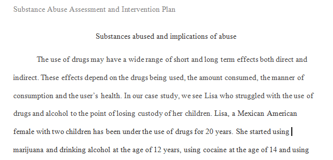 Substance Abuse Assessment and Intervention Plan