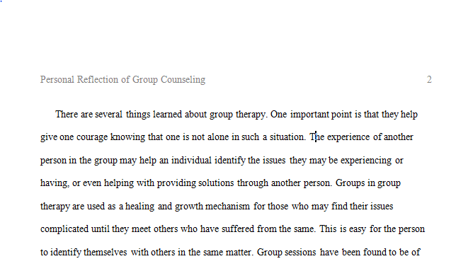 Write a 700-1,050-word personal reflection of Group Counseling
