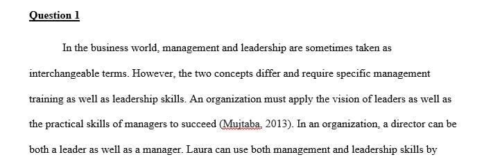 How can Laura most effectively use both management and leadership skills in her role as associate director