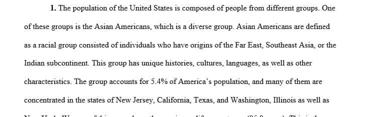 Select an ethnic minority group that is represented in the United States