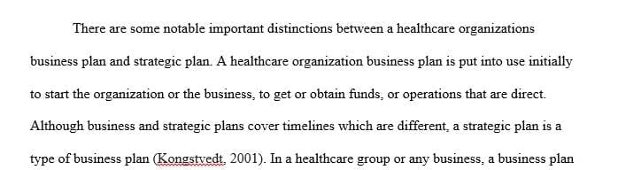 What is the difference between a healthcare organization’s business and strategic plan