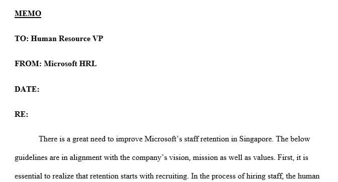 Write a 1-page memo to your Human Resource VP, advising her how to proceed with developing training and development program for the staff in Singapore