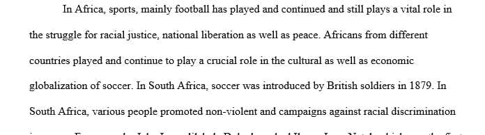 Write an essay that discusses at least four ways in which Africans played an important role in soccer’s cultural and economic globalization.