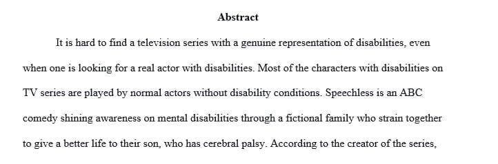 3-4 page paper on a character analysis from a TV show movie or book who has some sort of disability