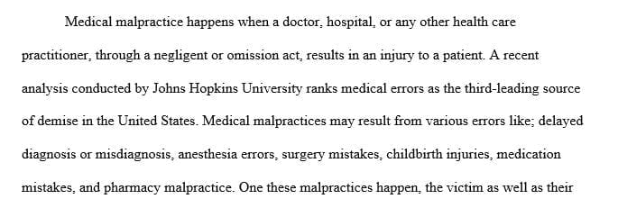 Search the online library or the internet to find a medical malpractice case that occurred in the last five years.