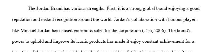 Analysis of Strengths (S) for Jordan Brand.